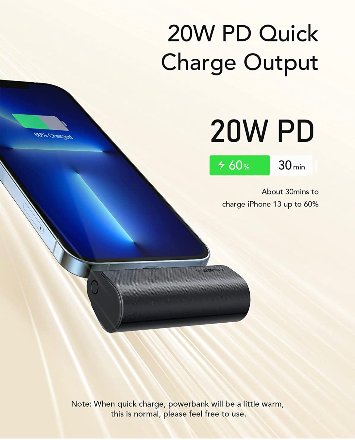 Mini Portable Charger for iPhone, VEGER 5000mAh 20W PD Fast Charging Battery Pack, Cordless Portable External Backup Charger for iPhone 14, 13, 12, 8, 7, XR, XS Max, Pro Max, AirPods